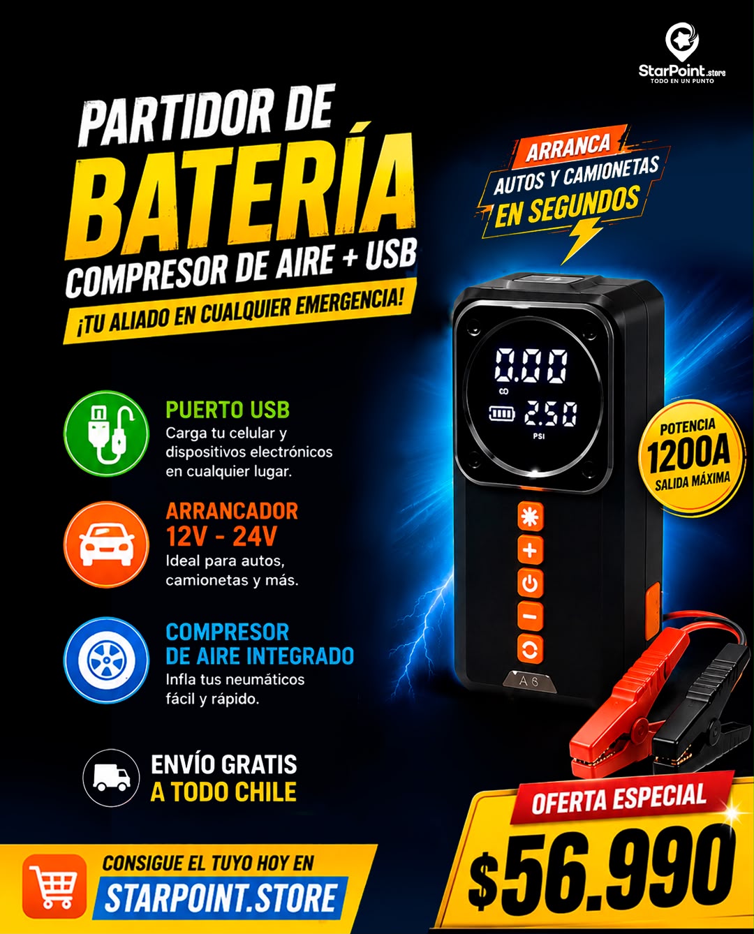 Partidor powerbank inflador compresor 2